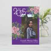 ピンクのローズパープル写真卒業発表 招待状 (スタンド正面)