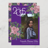 ピンクのローズパープル写真卒業発表 招待状 (正面/裏面)