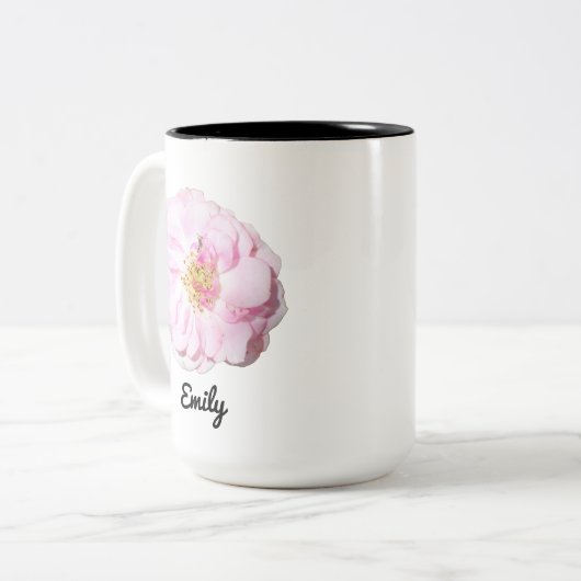ピンクのローズフォトと名前をカスタムする ツートーンマグカップ (正面左)