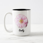 ピンクのローズフォトと名前をカスタムする ツートーンマグカップ (左)