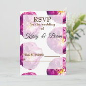 ピンクのローズフォトエレガント、RSVPフォトカード、スクリプト 招待状 (スタンド正面)