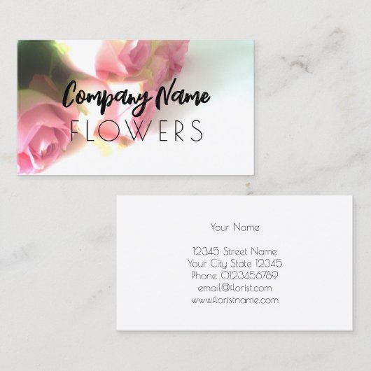ピンクのローズフォト付きフラワー名刺テンプレート 名刺 (正面/裏面)