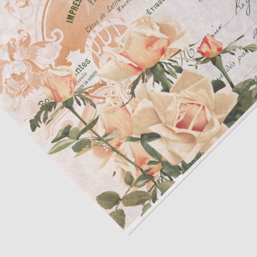 ピンクのローズフランスのスクリプトヴィンテージ請求書の切り離し 薄葉紙 (詳細)