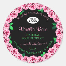 ピンクのローズフレームエレガントブラック製品ラベルロゴ