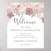 ピンクのローズフローラが我々のサイン結婚にようこそ ポスター (正面)