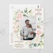 ピンクのローズフローラ写真Save the Date Postcards ポストカード (正面/裏面)