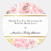 ピンクのローズフローラ愛と赤感謝していちゃんシャワー ラウンドシール (正面)