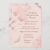 ピンクのローズフローラ水色クリスチャン結婚ズ 招待状 (正面/裏面)