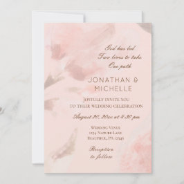ピンクのローズフローラ水色クリスチャン結婚ズ 招待状