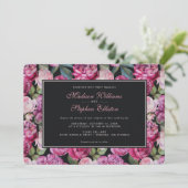 ピンクのローズフローラ水色結婚- s 招待状 (スタンド正面)