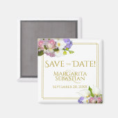 ピンクのローズブズ&カラリリーの結婚式の日付を保存 マグネット (正面/裏面)
