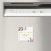 ピンクのローズブズ&カラリリーの結婚式の日付を保存 マグネット (インサイチュ (食洗機))