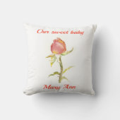 ピンクのローズブド水色の花のベビー クッション (正面)