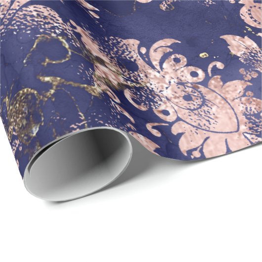 ピンクのローズブルーネイビーフラワーズグランギーコテージシャビー ラッピングペーパー (ロールコーナー)