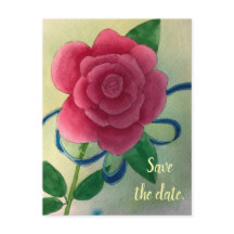 ピンクのローズブルーリボン日付はがきを保存