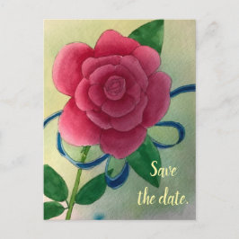 ピンクのローズブルーリボン日付はがきを保存 ポストカード