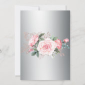 ピンクのローズブーケとシルバーのエレガンス ウェディング RSVP 招待状 (裏面)