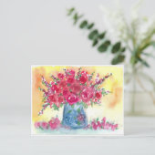 ピンクのローズブーケのウォーター絵を描カラー ポストカード (スタンド正面)