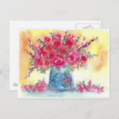 ピンクのローズブーケのウォーター絵を描カラー ポストカード (正面/裏面)