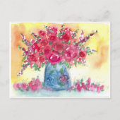 ピンクのローズブーケのウォーター絵を描カラー ポストカード (正面)