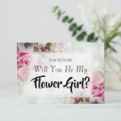 ピンクのローズブーケフラワーガールプロポーズカード 出欠カード (スタンド正面)