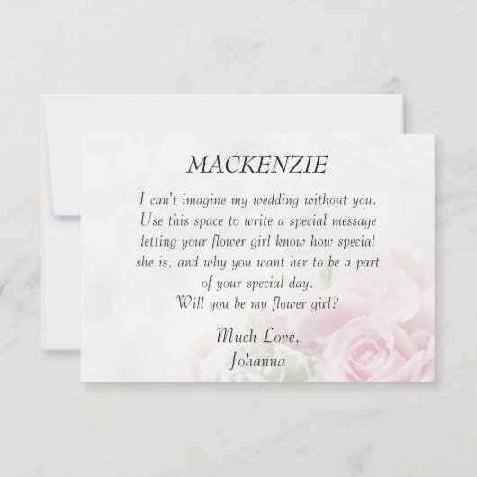ピンクのローズブーケフラワーガールプロポーズカード 出欠カード (裏面)