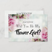 ピンクのローズブーケフラワーガールプロポーズカード 出欠カード (正面/裏面)