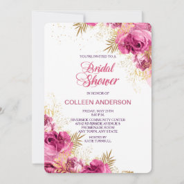 ピンクのローズブーケブライダルシャワー招待 招待状
