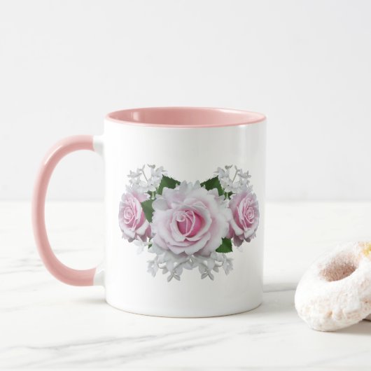ピンクのローズブーケ マグカップ (ドーナツ)