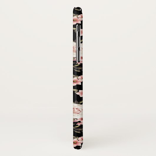 ピンクのローズプロフュージョンモノグラム – 黒の背景 Case-Mate iPhoneケース (裏面/左)