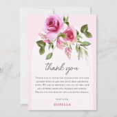 ピンクのローズベビーシャワー サンキューカード (正面)