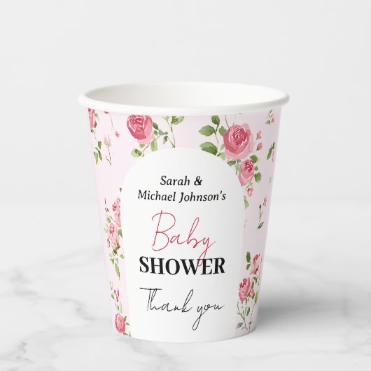 ピンクのローズベビーシャワー 紙コップ (正面)