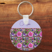 ピンクのローズペヌアデイジー花フローラ母の日 キーホルダー (正面)