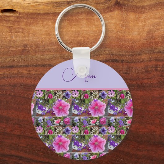 ピンクのローズペヌアデイジー花フローラ母の日 キーホルダー (正面)