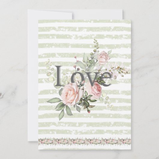 ピンクのローズホワイトアジサイストライプのグリ結婚ーズ 招待状 (裏面)