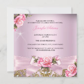 ピンクのローズボウ写真の素晴らしい誕生日パーティー 招待状 (裏面)