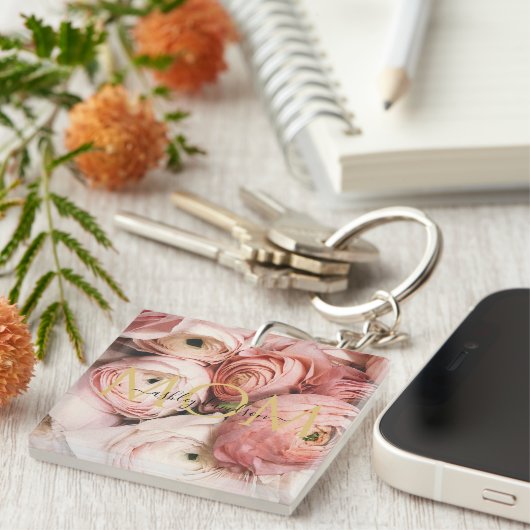 ピンクのローズママ写真キーチェーン キーホルダー (正面右)
