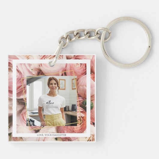 ピンクのローズママ写真キーチェーン キーホルダー (裏面)