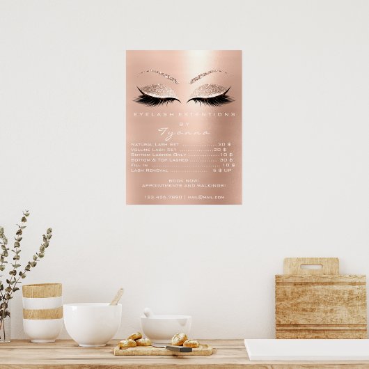 ピンクのローズメイクアップ目まぶし延長価格 ポスター (キッチン)