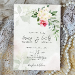 ピンクのローズユーカリの水結婚色のテンプレート 招待状