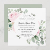 ピンクのローズユーカリ一周忌 招待状 (正面/裏面)