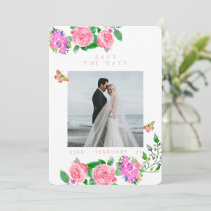 ピンクのローズリボンモノグラム結婚写真 セーブザデート