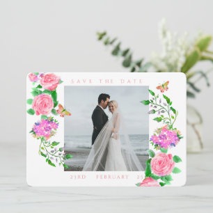 ピンクのローズリボンモノグラム結婚写真 セーブザデート