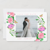 ピンクのローズリボンモノグラム結婚写真 セーブザデート (正面)