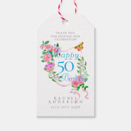 ピンクのローズリボン 50歳の誕生日 ギフトタグ