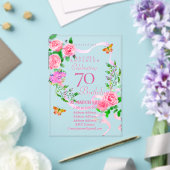 ピンクのローズリボン 70歳の誕生日招待状 アクリル招待状 (インサイチュ (ウェディング))