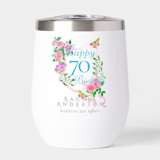 ピンクのローズリボン 70歳の誕生日 (正面)