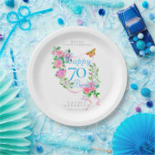 ピンクのローズリボン 70歳の誕生日 ペーパープレート (パーティー)