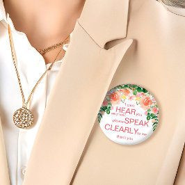 ピンクのローズ懸命の補聴器 |ろうピン 缶バッジ