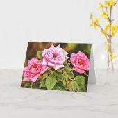 ピンクのローズ絵を描アートノートカード カード (黄色い花)